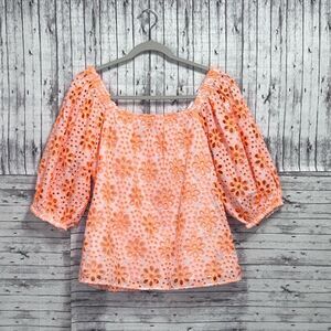 Lilly Pulitzer Kerrigan Elbow Sleeve Top Fun Flower Eyelet